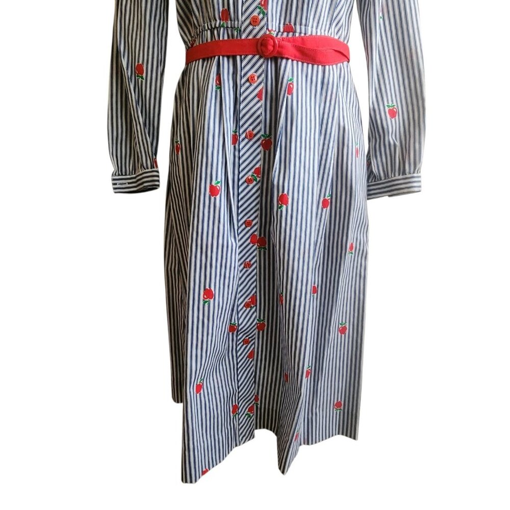 Vintage Lanz 1970s Belted Shirt Dress Teacher Apple Stripes Print Size 11/12 - Picture 14 of 16